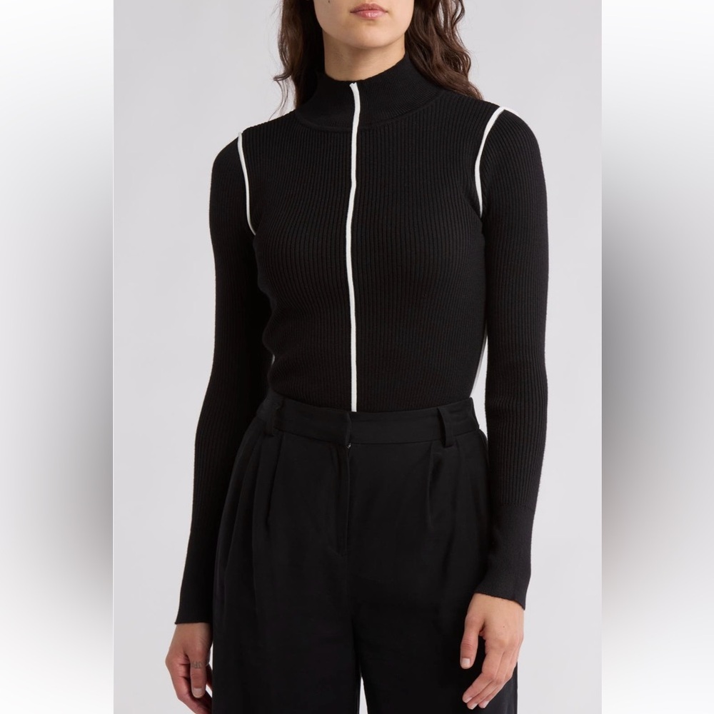 T Tahari Center Seam Mock Neck Sweater